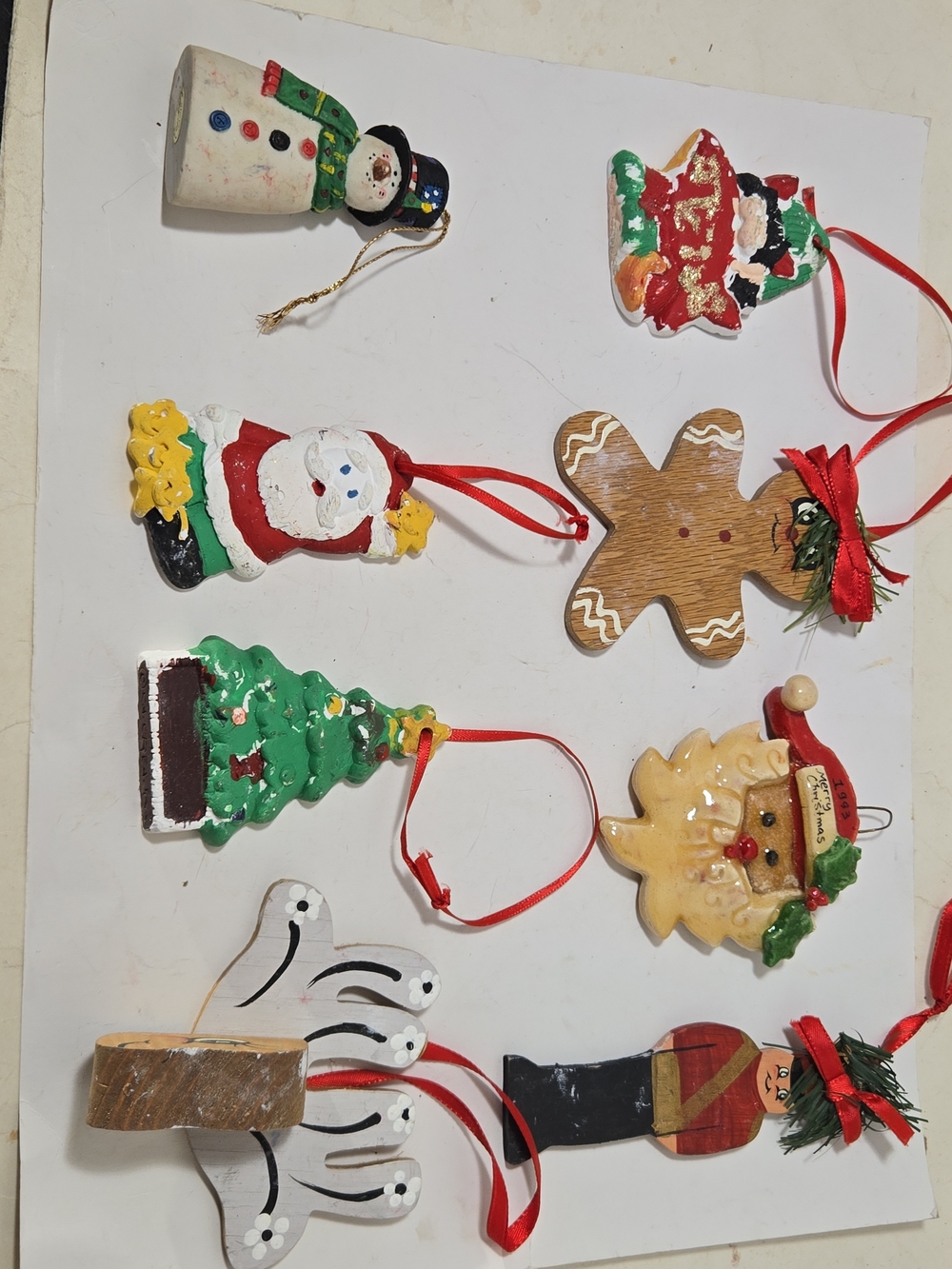 Hand-Painted Holiday Ornament Set - Red, Green, White